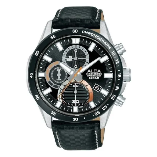 Alba 43Mm Active Men's Watch, Analog, Leather Strap - Black